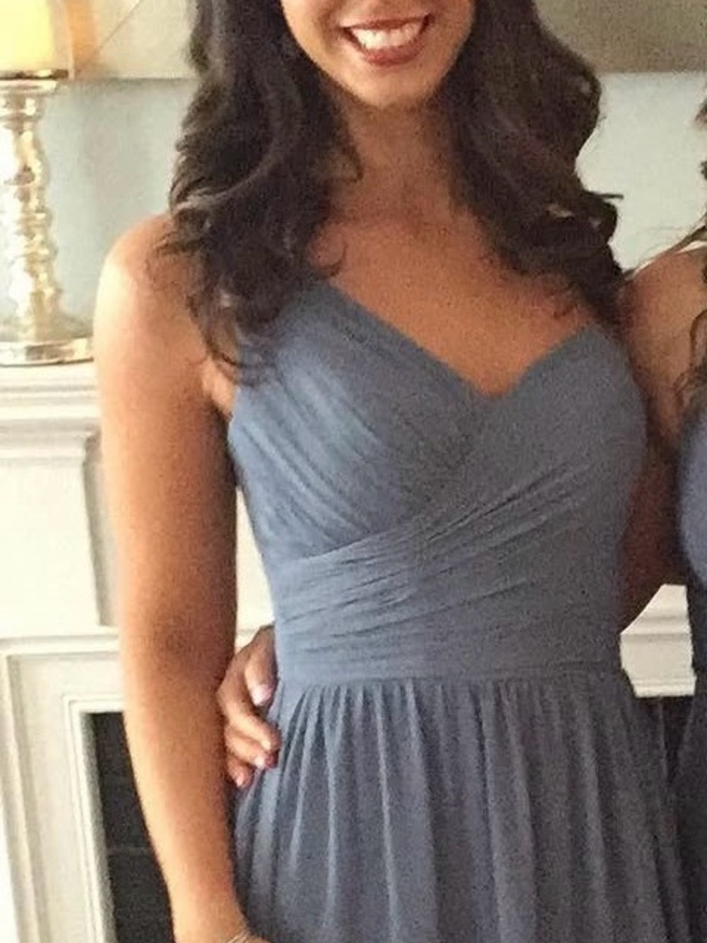 Bill Levkoff Strapless Dusty Blue Ruched Bodice Gown